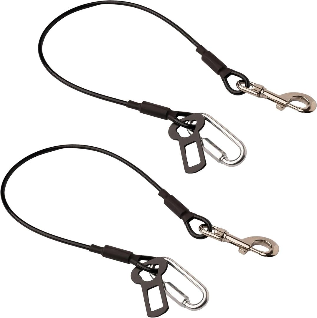 Leash Boss 2 Pack Dog Car Seat Belt Restraints - Dog Seatbelt Harness for Car - No-Chew Heavy Duty Tether Cable - Coated Steel Rope Wire Leash to Prevent Chewing - Seat Belt Clip and Latch Carabiner (16in)