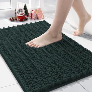 Arotive Luxury Chenille Bathroom Rug Mat, Extra Soft Thick Absorbent Shaggy Bath Rugs, Non-Slip Machine Wash Dry, Plush Bath Mats for Bathroom, Shower and Tub, 24x16, Dark Green