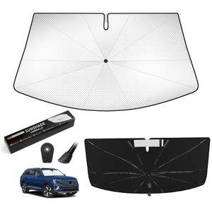 Veenjoy Windshield Sun Shade Umbrella Custom Fit VW Atlas 2018-2024 2025 2026 Foldable UV Protection Car Cover, Emergency Rain Shield & Dashboard Protector - Durable Auto Accessory