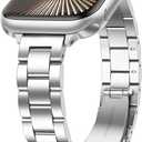 Anlinser Bands Compatible with Apple Watch Band 49mm 46mm 45mm 44mm 42mm, Women Slim Stainless Steel Metal Strap for iWatch Ultra 2 Series 10 9 8 7 6 5 4 3 2 1 SE (Silver)