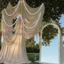 3 Pcs Giant Wedding Pearl Bead Garland 9.84 ft 13.12 ft White Jumbo Ball Bead Hanging Banner Faux Pearl Strand Chain for Wedding Engagement Bridal Shower Photo Background Decoration