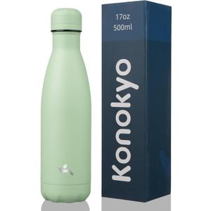 Konokyo Insulated Water Bottles,17 oz Double Wall Stainless Steel Vacumm Metal Flask for Sports Travel,Macaron Green