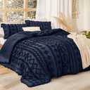 Bedsure Tufted Boho Comforter Set Twin Size - Navy Boho Bed Set, GentleSoft™ 2 Pieces Farmhouse-Style Embroidery Bedding, Gifts for Woman, Soft Jacquard Twin Comforter for All Seasons