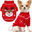 Dog Christmas Sweater Soft Warm Fall Winter Cat Clothes Puppy Sweater for Small Dogs Cute Xmas Reindeer Doggie Outfit Cat Sweaters with Sleeves Pet Holiday Costume Chihuahua Apparel(Red,XS) (XS(Suggest Weight 1.0-3.0 lbs))