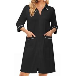 Ekouaer Zipper Robes for Women 3/4 Sleeve Housecoats Knee Length Bathrobe Lightweight Nightgown with Pockets Large