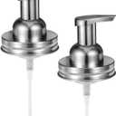 Amolliar Mason Jar Foaming Soap Dispenser Pump Lids, Rustproof Stainless Steel Lid Plastic Pump for Regular Mouth Mason Jar, Kitchen Bathroom Farmhouse Decor, Waterproof Stickers, Brushed Nickel 2Pack