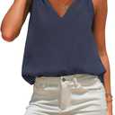 EXLURA Womens Summer Tank Top Business Casual V Neck Knotted Sleeveless Blouses Fashion Trendy Dressy Work Shirt Outfits 2026 (Blue), M