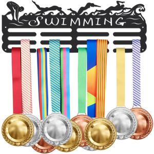SUPERDANT Swimming Medal Holder Display Hanger Rack Sports Metal Wall Mount Ribbon Award Holder Display Rack Swim Race Medal Hanging Organizer Gifts for Kids Athletes Swimmer 15.75x6in