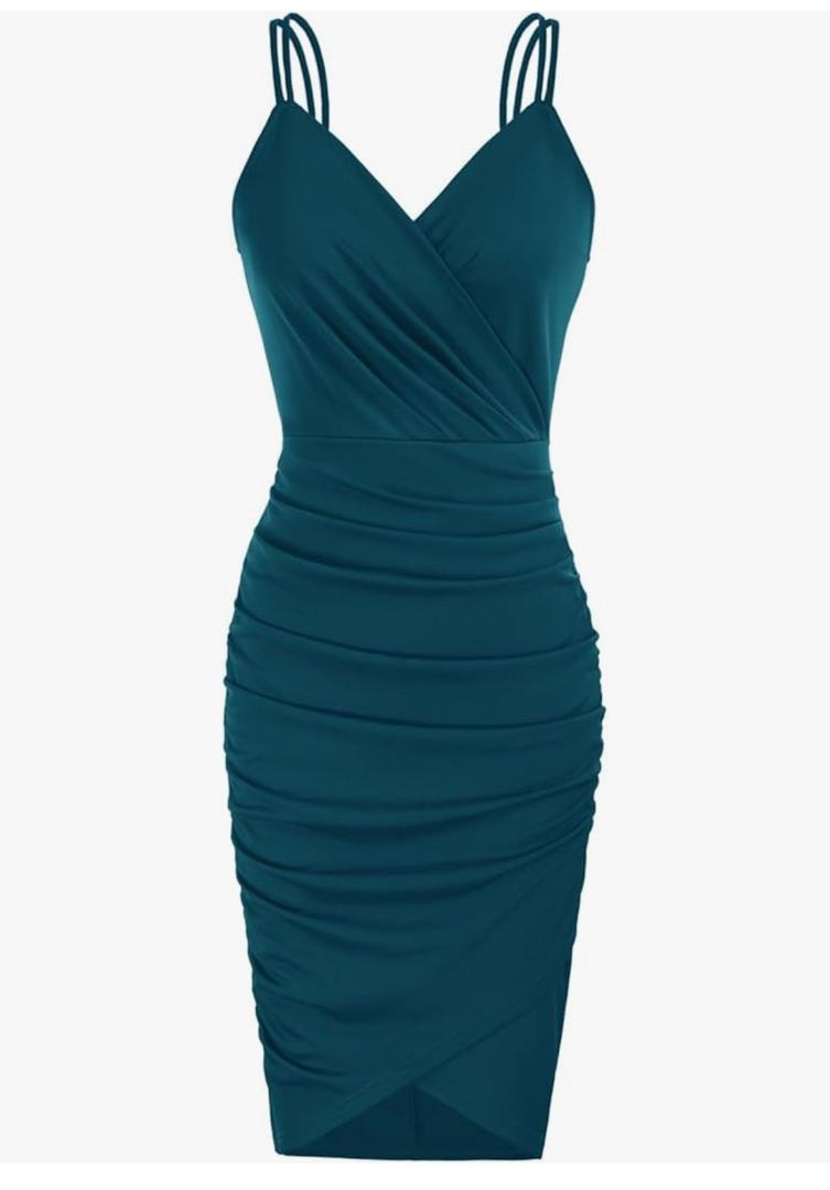 GRACE KARIN Women's Sexy Spaghetti Straps Cocktail Dresses for Wedding Guest Ruched V-Neck Bodycon Dress S