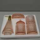 EMPO 5Pcs Diamond Glass Bathroom Accessories Complete Set, Triangle Vintage Lotion Dispenser, Soap Dish, Toothbrush Holder, Tumbler, Cotton Swab Jars, Modern Decor, Housewarming Gift Set (Fresh Pink)