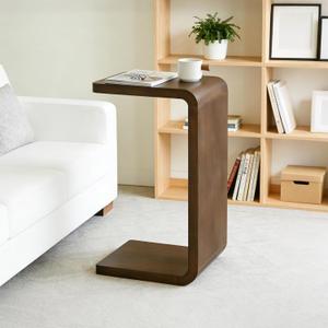Lefedrasticity C Shaped End Table Small Side Table for Couch Walnut Sofa Table Wooden Narrow Couch Side Table Rustic C Table for Living Room Office Bedroom (Walnut)
