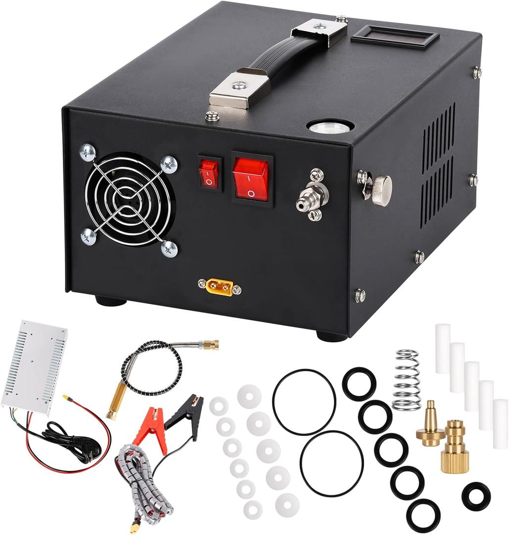 4500Psi 30Mpa PCP Air Compressor, 12V DC/110V AC PCP Air Gun Compressor with Built-in Fan with Adapter PCP Compressor for Paintball/PCP Rifle/Mini Scuba Cylinder Air Pump
