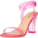 ZriEy Clear Block Sandals Chunky Heels for Women 3.35 Inch Open Toe Adjustable Ankle Strap Pump Sandals for Weddings Parties Daily Wear Rose Size 7