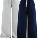 Azmxynol Tween Girl's Sweatpants 2 Pack Trendy Wide Leg Baggy Cute Pants with Pockets Size: 11-12 Years