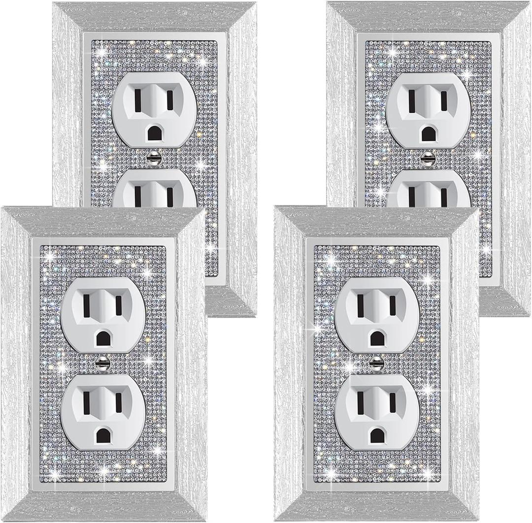 Gaocai 4 Pcs Shiny Rhinestones Outlet Covers Wall Plates Light Switch Cover Plate Decorative Imitation Wood Grain Wall Plate Single Toggle Outlet Cover Durable Switch Covers (Standard Size)