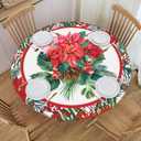 Christmas Holly Tablecloths Round Tablecloth Fitted Elastic Table Cover Washable for Kitchen Dining Picnic Party Fit T able 40-44