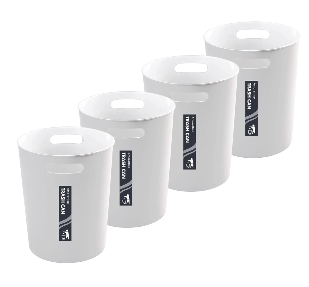 Amorettise 4 Pack Small Trash Can for Bathroom - 3 Gallon/12-Liter Wastebasket, Round Plastic Garbage Container Bin for Bedroom Office White.