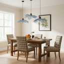 Blue Glass Pendant Light 15.75" Large Flower Petal Hanging Ceiling Light Adjustable 59" Cord with Wood & Metal Accents Modern Statement Chandelier for Dining Room Living Room Foyer
