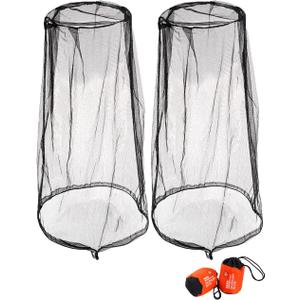 Wohohoho Mosquito Head Net Mesh With Drawstring, Bug Face Shield for Hats, Beekeeper Mask Protection for Men & Women Against Midges, Bugs & Gnats (2 Packs, Black, Updated Big Net)