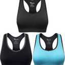 Women's Seamless Racerback Sports Bra High Impact Support Yoga Gym Workout Fitness (XX-Large, 3 Pcs (Black,Blue,Grey)