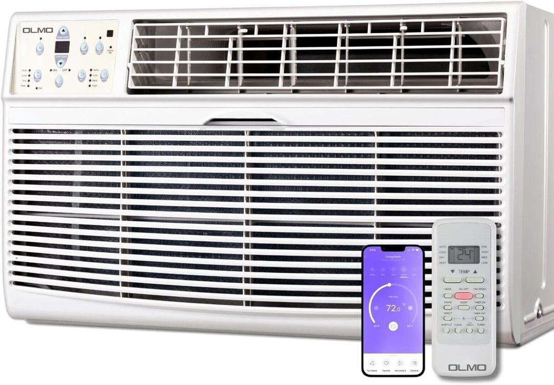 OLMO 8,000 btu 115V Through-the-Wall Air Conditioner with Remote Control and built in Smart Kit, (Heating and Cooling) (R32 Refrigerant)