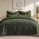 RECYCO Luxury Velvet Quilt Set King Size, Lightweight Velvet Comforter Set, Oversized Bedspread Coverlet Quilted Bedding Set, with 2 Matching Pillow Shams, for All Season, Green