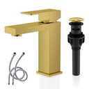 KENES Brushed Gold Bathroom Faucets, Modern Single Hole Lavatory Vanity Faucet, Single Handle Bathroom Sink Faucet Gold, with Pop Up Drain & Water Supply Hoses LJ-9031-4