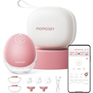 Momcozy Wearable Breast Pump, Hands Free Upgraded Mobile Flow | M9, App Discreet Control with Personalized Multi-Modes & 15 Levels, Wearable Breast Pump 24mm, 1 Pack Cozy Red