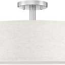 18 Inch Drum Brushed Nickel 4 Light Semi Flush Mount Close to Ceiling Light Fixture,Cream Fabric Shade for Bedroom,Living Room,Dining Room Hallway