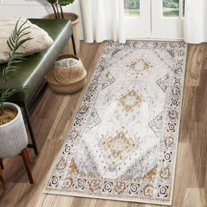 COMSLE Area Rug 2x4 Faux Wool Throw Rug for Entryway, Boho Washable Small Rugs Non-Slip Distressed Carpet Soft Accent Floor Rug for Indoor Entrance, Bedroom, Living Room, Kitchen (Khaki)