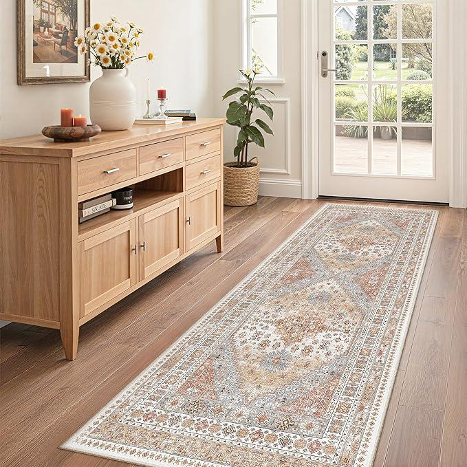 zesthome Runner Rug 2x5 - Stain Resistant Machine Washable Rug, Non Slip Vintage Hallway Runner Rugs, Low Pile Lightweight Runners for Kitchen, Entryway and Corridor