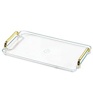 Waltsun Acrylic Serving Tray with Handles Ottoman Countertop Decorative Tray Serving Tray Spill-Proof Tray for Coffee Table Living Room Bedroom 16 x 9 x 0.8 inches - (Transparent Color)