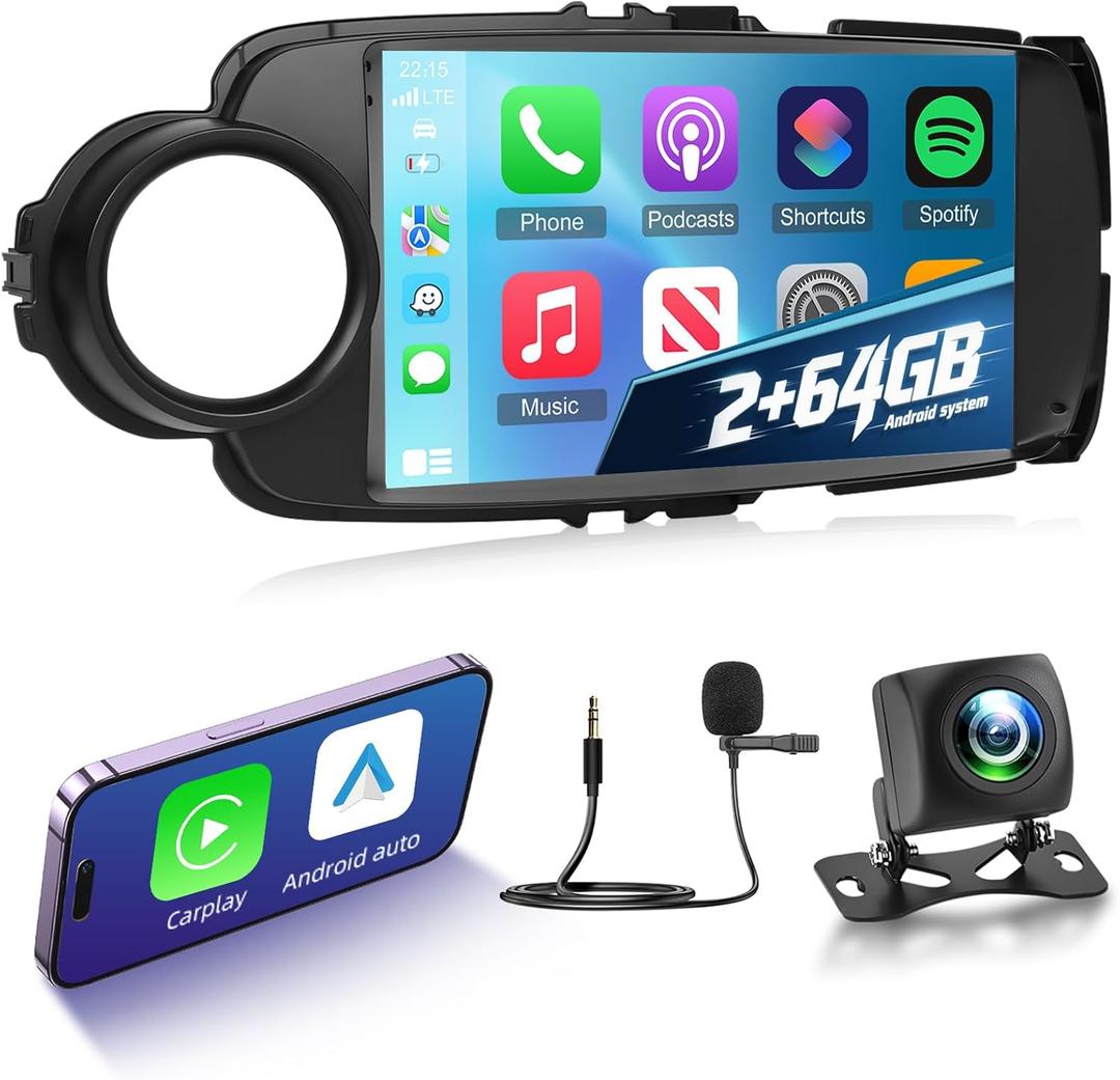 [2G+64G] Car Radio for Toyota Yaris 2012 2013 2014 2015 2016 2017, 9 inch Touch Screen Yaris Android Stereo, Carplay/Android Auto/Bluetooth/EQ Audio/SWC