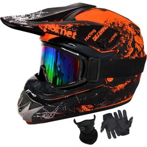 Youth Dirt Bike Helmets DOT Approved Fashion Kids Motocross, ATV, Off-Road, Four Wheelers, BMX Motorcycle Bike Helmets (Goggles Gloves Faceshield) (Medium)