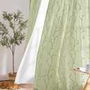 jinchan Boho Lined Sheer Curtains Floral Embroidered Sheers for Bedroom 96 Inch Length Embroidery Voile Leaf Drapes for Living Room Light Filtering Privacy Window Curtains 2 Panels Green, Size: 55"W x 96"L (Pack of 2)
