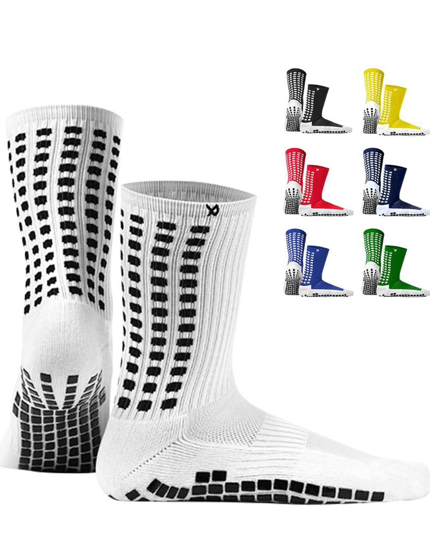 Lux Dual Grip Socks - Soccer Grip Socks for Men and Women. GripArray Performance & Comfort, White