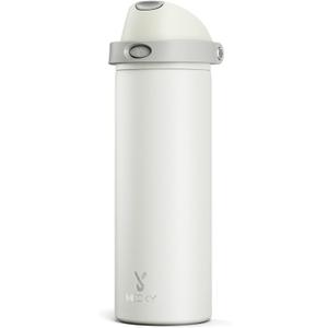 Meoky 24 oz Insulated Water Bottle with Straw: Stainless Steel Metal Water Bottle with 2-in-1 Lid - Leak Proof, Cold for 24 Hours, Protective Silicone Base, BPA-Free for Sports Travel Car, Ivory