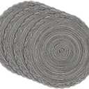 myHomeBody Round Woven Placemats, 4pcs, 14.8 Braided Woven Placemats, Attractive Kitchen Dcor Place Mats | Round Placemats Grey Braided Edge