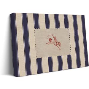 Vintage Striped Rodeo Canvas Wall Art Western Cowboy Rustic Country Retro Horse Painting Picture Wall Decor Mid Century Wild West Farmhouse Poster Artwork for Living Room Bedroom Decorate,Framed (24L''x16W'', Blue lines-Framed)