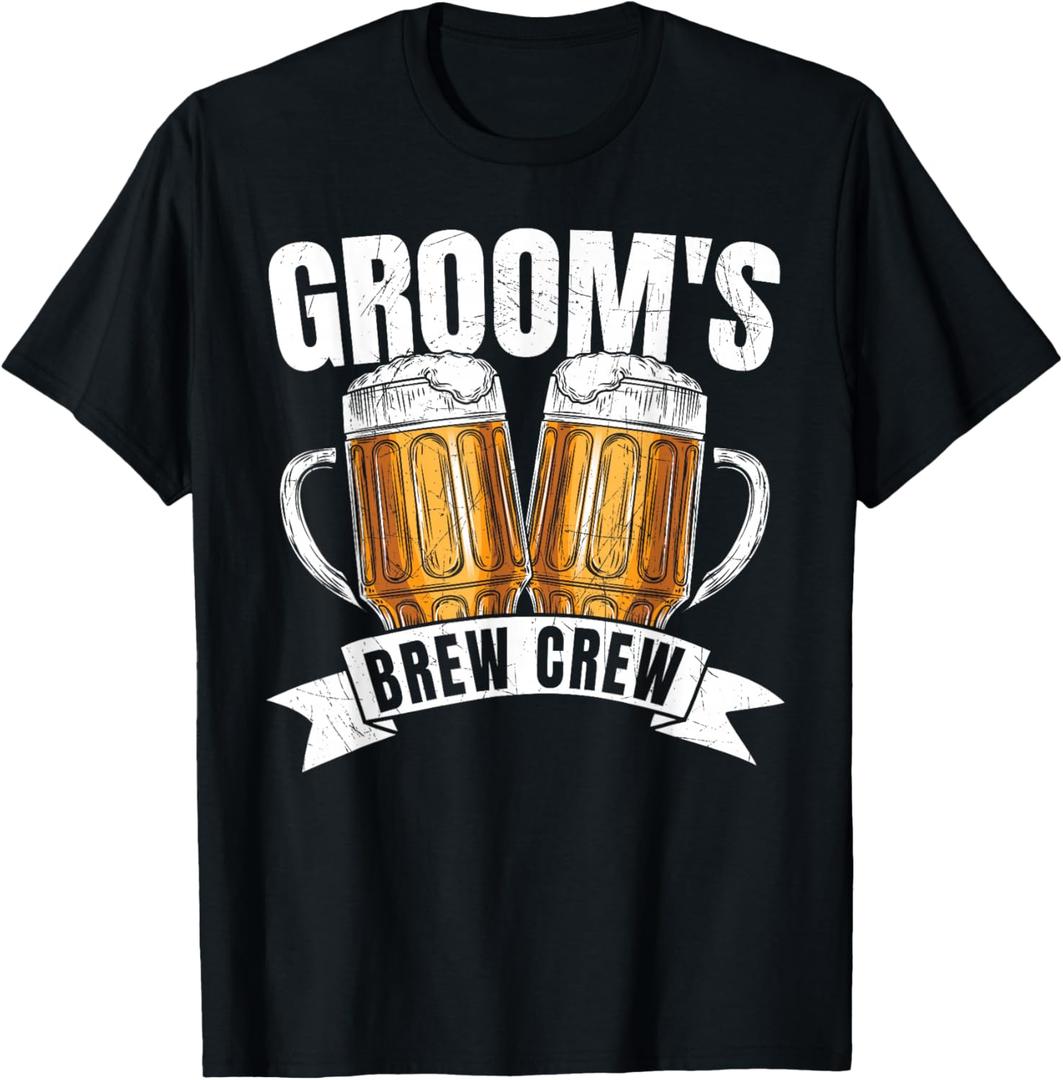 Groom's Brew Crew T-Shirt Funny Group Beer Drinking Team T-Shirt, XL
