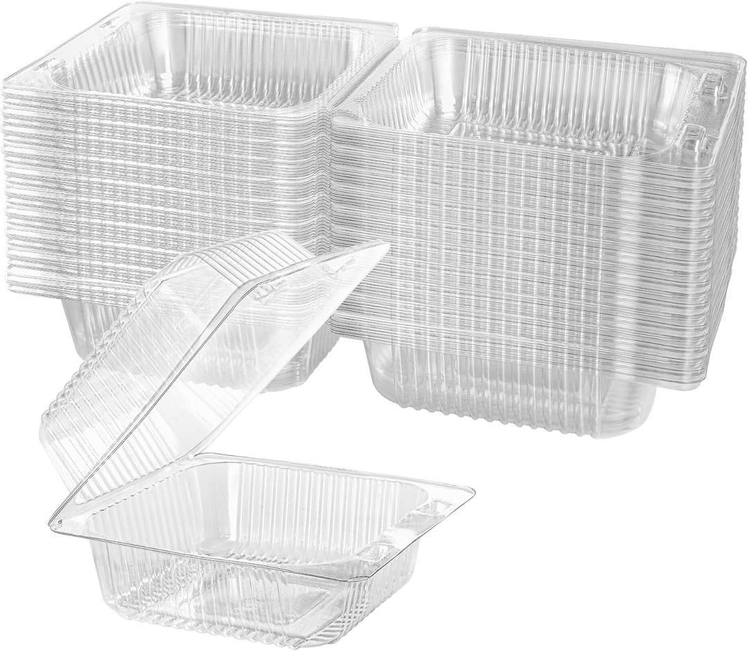 Axe Sickle 100 Count Clear Plastic Hinged Take Out Containers Clamshell Takeout Tray Food Clamshell Containers Outside Diameter for Dessert, Snacksetc, Cakes Slice, Cookies, Salads
