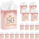 50Pcs 50th Birthday Party Favors Gift Bags Bulk Rose Gold Happy 50th Candy Wrap Bags with Tissue Paper Birthday Souvenir Bags for Guests Men Women Party Celebration Decorations Supplies (50th)