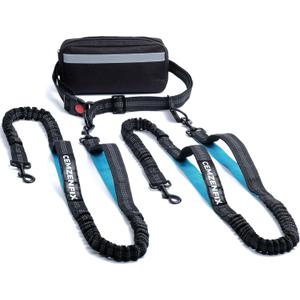 Hands Free Dog Leash for 2 Dogs Waist Leash for Dog Walking with Dual Bungee, Reflective No Pull Design, Adjustable Belt & Pouch for Running, Hiking, Jogging