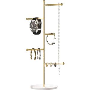 5 Tier Jewelry Organizer Holder,Tabletop Hanging Necklace And Bracelet Display Stand For Women, Cute Bracelet Closet Storage Tree Rack For Girls,Ring Accessories Organizer Towers (Golden)