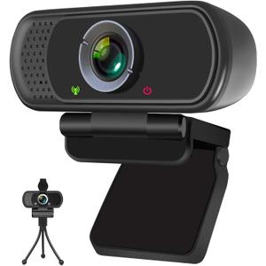 Full HD 1080P Webcam with Privacy Shutter and Tripod, Pro Streaming Web Camera with Microphone, Widescreen USB Computer Camera for Laptop Desktop (Black)
