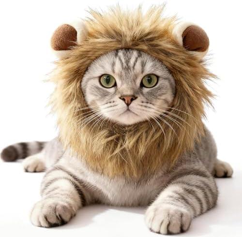 Cat Halloween Costumes - Adjustable Lion Mane Wig Pet Costumes for Cats Realistic Lion Mane Look (L)