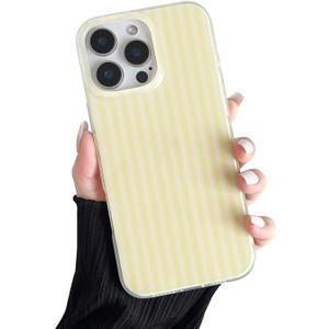 Compatible with iPhone 15 Pro Max Case, Fashion Cute Striped Aesthetic Design for Women, Soft TPU Shockproof Phone Case for iPhone 15 Pro Max 6.7 inch, Yellow