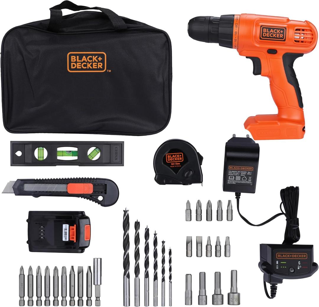 BLACK+DECKER 20V MAX Drill & Home Tool Kit, 34 Piece (BDCD120VA), Orange