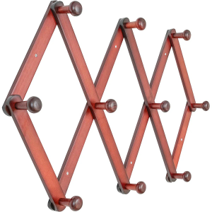 Wooden Accordion Wall Mounted Wood Coat Rack with 10 Hooks, Stretchable Wooden Retractable Coat Rack Hooks for Coats, Hats, Baseball Caps, Coffee Mugs, Jewelry Brown
