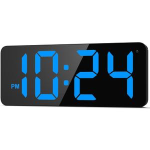 LED Digital Wall Clock with Large Display, Big Digits, Auto-Brightness, 12/24Hr Format, Modern Electric Small Silent Wall Clock for Living Room, Bedroom, Classroom, Farmhouse, Kitchen, Office - Blue